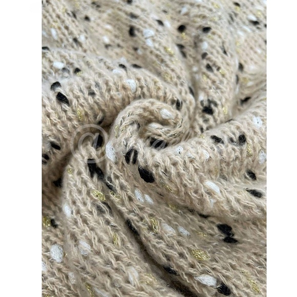 Knit Khaki Tan Pullover Sweater Glitter Gold, White and Black Threading Details - Picture 3 of 7